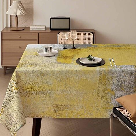 Nappe 100x140 cm Jaune Lavable Lin Rectangulaire Moderne Art