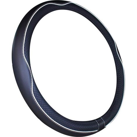 Housse de volant de voiture en plastique et cuir synthétique de 38 cm, adaptée à la plupart des modèles de voiture (noir et blanc). (1/5)