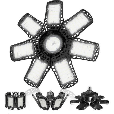 Éclairage de garage LED, 7 000 K, éclairage façonnable avec 7 panneaux réglables et 1 panneaux réglables, plafonnier d'atelier LED E26/E27 pour entrepôt, atelier, salle de sport, sous-sol (1/4)