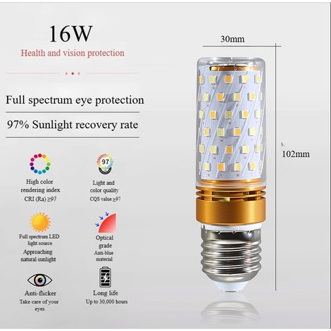Ampoule maïs LED 16W E14 3 couleurs commutable spectre complet anti‑scintillement Ra97 (1/5)