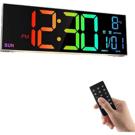 Horloge murale numérique de grande taille (16,2 pouces) avec télécommande, fonction veilleuse/température, convient pour le salon, la chambre, le bureau, blanche. (1/5)