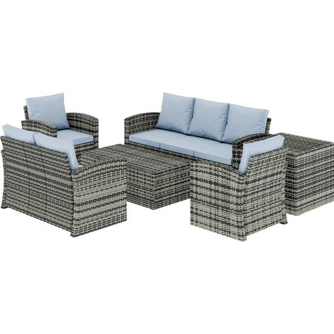 Outsunny Set da Giardino 6pz con 2 Tavolini, 2 Divani e 2 Poltrone Grigio