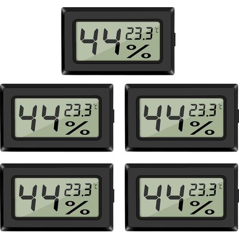 Mini Digital LCD Thermomètre Hygromètre, Numérique Thermo Hygromètre Indicateur pour Cuisine Bureau Accueil Humidors Incubateurs Reptiles (5Pcs, Noir)
