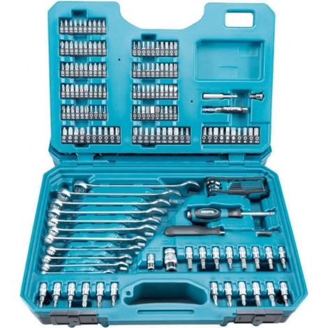 Makita – Coffret multi-outils 221 pièces – Embouts, clés à douille, accessoires – Mallette de transport pour atelier et construction - E-10883