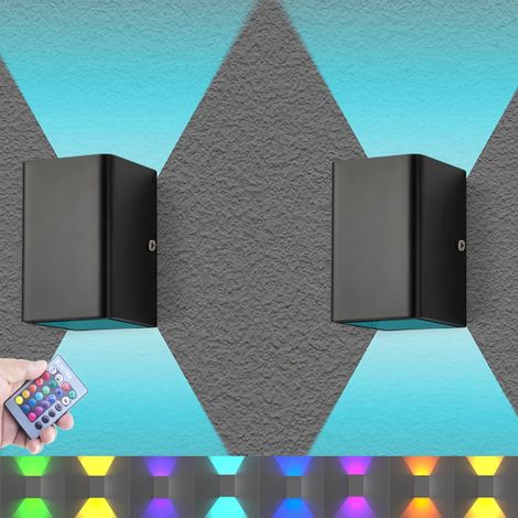 Zwei LED-Wandleuchten für den Innenbereich, mit Fernbedienung, 5 W, aus Aluminium, 16 Lichtfarben, geeignet für Schlafzimmer, schwarz.