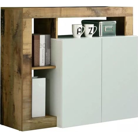 Buffet 2 puertas colección BURA, color blanco lacado brillante y roble claro
