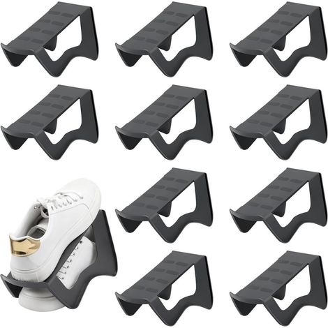 Porte-chaussures - 2 Niveaux - 24 x 11 x 13,5 cm - Anti-dérapant - Pour Baskets Sandales Chaussures Courantes - Plastique - Lot de 10