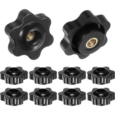 10pcs Star Knobs M4 Female Thread 25mm Plastic Head Screw-on Brass Clamping Handles with Through Hole, Threaded Hand Knobs, Black (1/5)