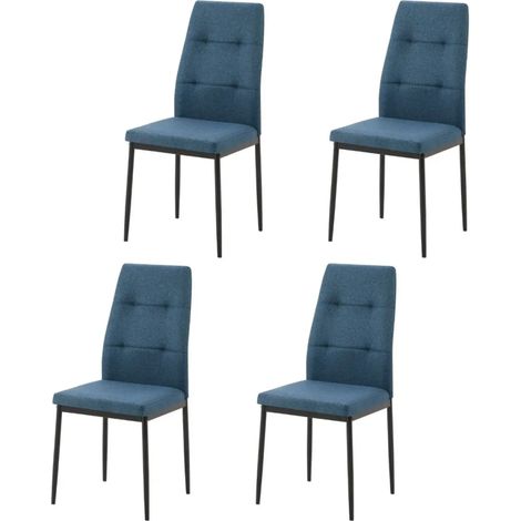 Set 4 Sedie da Pranzo in Tessuto Blu Gambe in Metallo