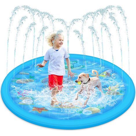 Petite piscine à pataugeoire pour enfants, jardin, plage, tapis de jeu pliable pour garçons et filles - Motif mer bleue - 100 cm (1/5)