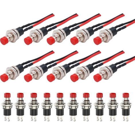 7-mm-Miniatur-Drucktaster, vorverdrahtet, SPST-Mini-Momentan-Drucktaster, Mini-Ein/Aus-Taster, runder Druckschalter, 1 A, 250 V AC, 2-polig, rot (1/5)