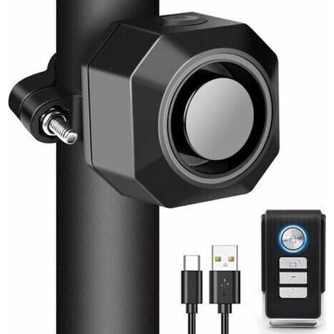 Alarme Velo Antivol Rechargeable USB,Alarme Moto sans Fil avec Supports de Montage,Alarme de Voiture a Sensibilité Réglable,Dispositif avec Télécommande for Scooter,Vélo Trotinette Electrique (1/5)