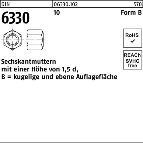 Sechskantmutter DIN 6330 M 24 x 3 Stahl blank 10 Stk (1/2)