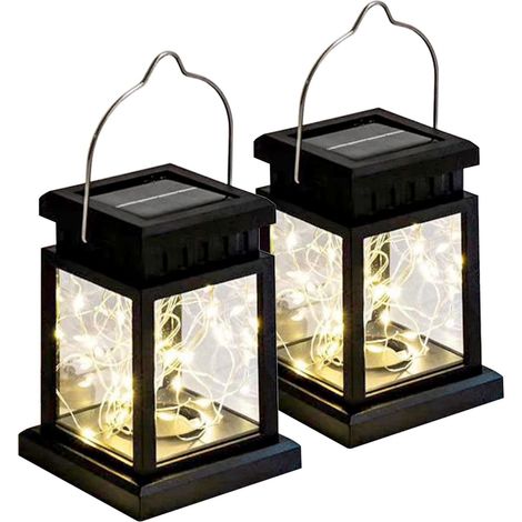 Lanterne Solaire En Verre - 20 Led, Guirlande Lumineuse De 2 M - Blanc Chaud - Avec Batterie - 2 Verres Dans Le Kit - Lampe De Jardin (2 Lanternes Avec Bandes Led)