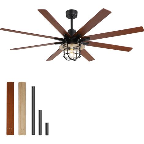 Ventilatore da soffitto nero con lampadina E27, 6 velocità, funzione memoria, motore reversibile estate/inverno. (1/5)