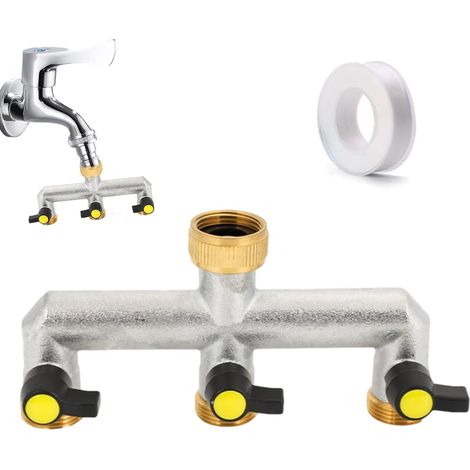 Distributeur d'eau à 3 voies 3/4 pouce, robinet de raccordement d'eau, robinet à bille, distributeur d'eau pour robinet, distributeur pour tuyau d'arrosage, adaptateur de raccordement d'eau de jardin (1/5)