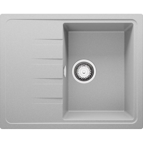 PRIMAGRAN Evier Cuisine en Granit 62x50cm, Lavabo 1 bac + Kit de Vidage, Évier à Encastrer au meuble 40cm - Milan, Gris