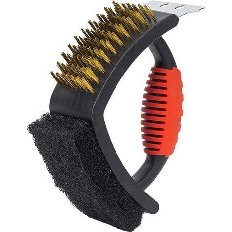Cepillo de limpieza para barbacoa 3 en 1: Cepillo, raspador y estropajo para barbacoas y parrillas de carbón, gas o eléctricas. Dimensiones: 16,5 x 11,5 x 7 cm (1/3)