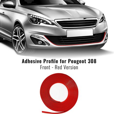 Profilo Adesivo per Dam Paraurti Peugeot 308 con Biadesivo 3M APT - Confezione: ANTERIORE - Colore: ROSSO