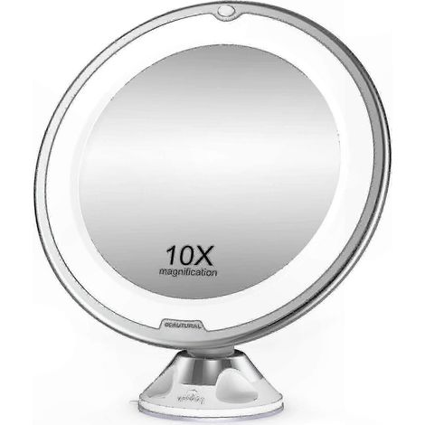Miroir de maquillage LED grossissant x10, miroir de coiffeuse portable avec éclairage lumière du jour, rotation à 360°, miroir lumineux pour salle de bain (1/4)
