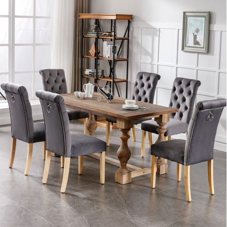Lot de 6 chaises de salle à manger 63x43x100 cm en velours gris, capitonné, stable – MEUBLIV (1/5)