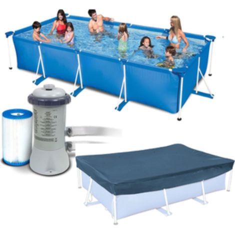 Rectangular Metal Frame Pool 300x200 cm With Filter Pump And A Cover