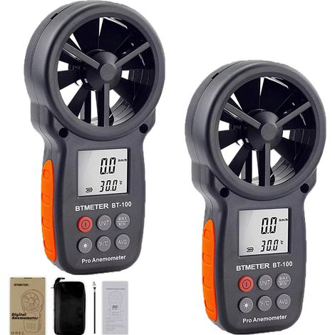 2PCS BT‑100 Portable Anemometer, Digital Wind Speed Measurement (CFM), Wind Chill, Wind Temperature Range -10°C to 45°C (1/5)