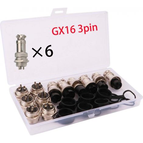 Aviation Stecker, 6X 16mm Gewinde 3Pin Weiblich Metall Aviation Draht Stecker + 6X 16 mm Gewinde 3 Pin Metall Aviation Draht Stecker + 6 x Gummi Displayschutzfolie Gap, (1/5)