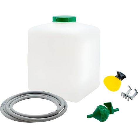 Kit Bebedero automático para gallinas, faisanes, Palomas - Depósito + Tubo + Llave con Filtro + Bebedero basculante - 20 L con regulador