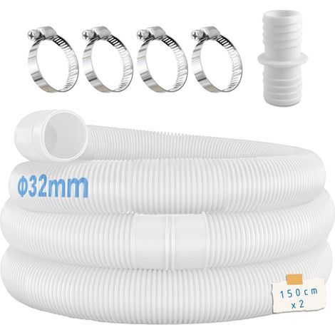 Set of 2 x 32mm pool hoses for pool pumps with 4 safety clips and 1 hose connector, ideal for filter pumps, pool cleaners, pool heaters and more. (1/5)