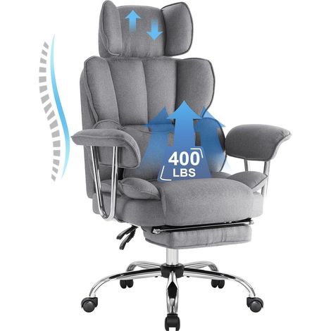 Bürostuhl Ergonomisch mit Fußstütze Lendenwirbelstütze 180KG Chefsessel (1/5)