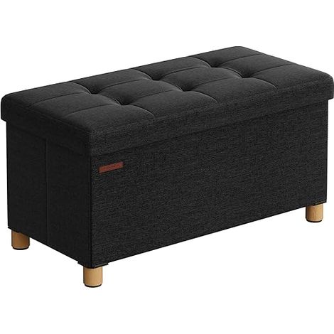 Songmics – Pouf coffre de rangement pliable noir – Tissu respirant – Dimensions 38 x 76 x 40 cm – Capacité 300 kg – Assise confortable