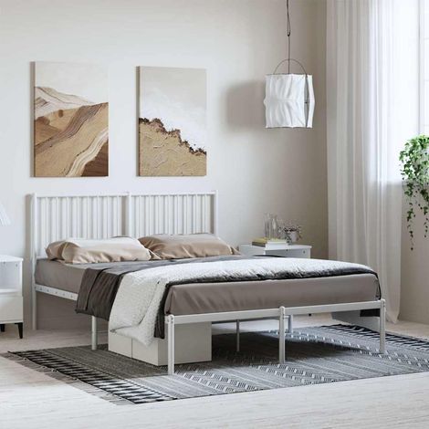 vidaXL Metal Bed Frame without Mattress with Headboard White 135x190cm (1/5)