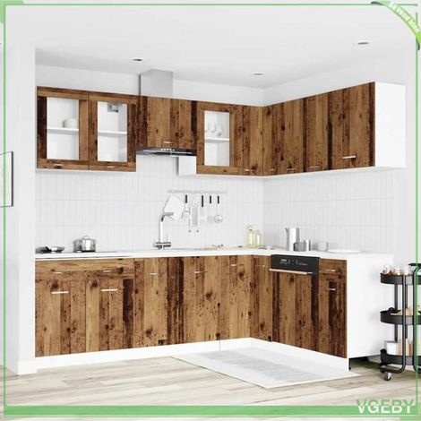 Ensemble de meubles de cuisine 11 pièces - Lyon - Vieux bois - Bois d'ingénierie résistant à l'humidité - Pieds réglables (1/5)