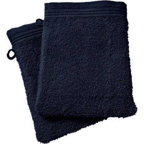 Gants de toilette - COTON PUR - Spa - Lot de 2 - 15 x 21 cm - 400 g/m² - Bleu Nuit (1/5)