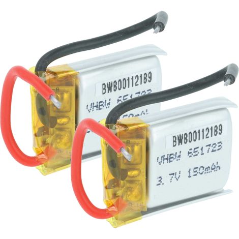 vhbw 2x Batteries pour modéle RC par ex. voiture de course avion (150mAh, 3,7V, Li-polymère, 25 x 17,5 x 7,6 mm, Walkera à 2 broches)