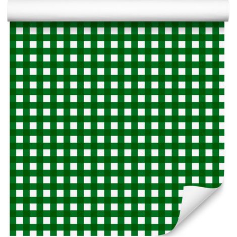 Papel pintado a cuadros verdes y blancos para salón y dormitorio, 50x1000 cm. (1/5)