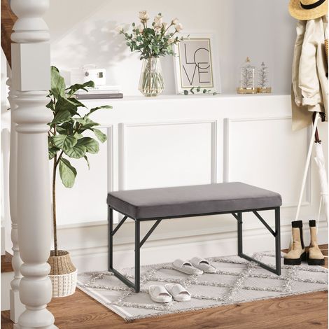 Banc rembourré 100x35x47 cm en polyester gris foncé, gain de place pour chambre FloraGrace (1/5)