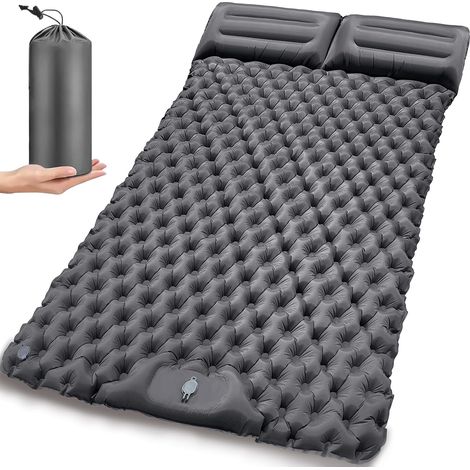 Matelas de camping autogonflant double lot de 1 avec pompe à pied et oreillers pour randonnée escalade camping pêche et activités de plein air (1/5)