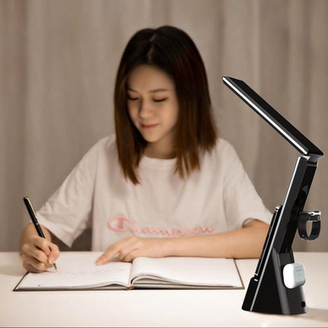 Lampe de bureau ergonomique avec chargeur sans fil, lampe de table LED à intensité variable tactile, lampe de lecture pliable pour étudiants. (1/5)