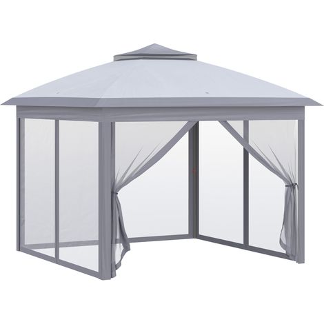 3x3 m großer, faltbarer Gartenpavillon mit Doppeldach, 4 abnehmbaren Moskitonetzen mit Reißverschluss und Tragetasche