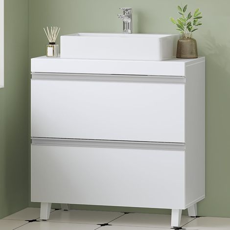 Meuble sous lavabo blanc avec 2 tiroirs – Rangement étanche à la poussière – Dimensions 30x60x64 cm – Poignées linéaires élégantes