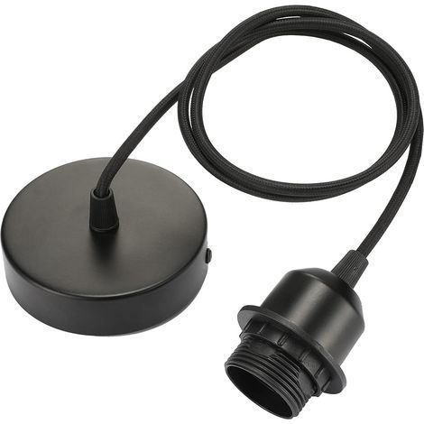 Suspension E27 avec anneau à vis, câble tissu réglable 100cm, suspension compatible avec abat-jour, douille idéale pour suspension de cuisine, noir (1/5)
