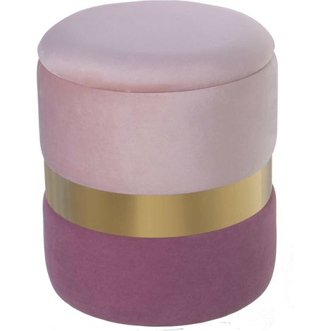 Pouf velours rose avec bandes dorées pour rangement élégant - Rose deux tons avec bande dorée (1/4)