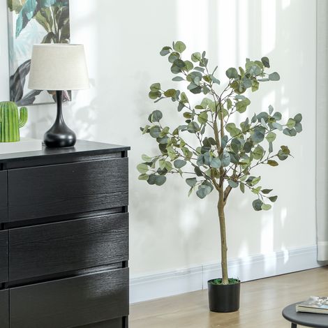 Pianta decorativa artificiale di eucalipto, 120 cm, sintetica con 230 foglie in vaso per uso interno, verde