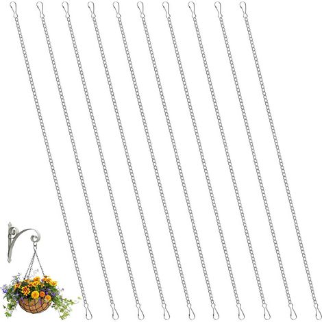 10 Chaîne de suspension, 50 cm, Fer, Noir, Crochet, Pot de fleur, Jardin