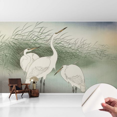 Papier peint autocollant adhésif avec imprimé installation simple qualité excellente sans désordre Hérons dans l'herbe 416x254 cm (1/5)