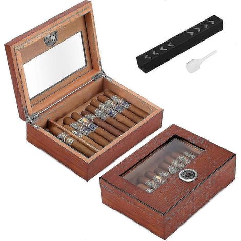 Humidor à cigares avec couvercle en verre, hygromètre et séparateur de rangement,Brown (1/5)
