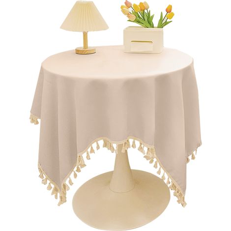 Nappe ronde en lin et coton, imperméable et lavable, pour la cuisine ou les fêtes de Noël. (1/5)