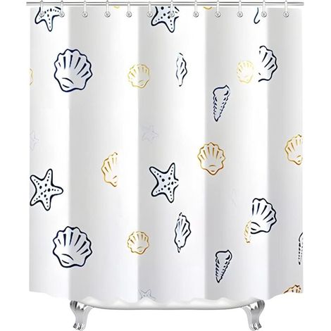 Shower Curtain 80 x 180 cm - Sea World Pattern - Weighted Hem - Anti-Mold - Waterproof - Washable - Polyester - With Eyelets and 8 Shower Curtain Rings - For Bathroom,